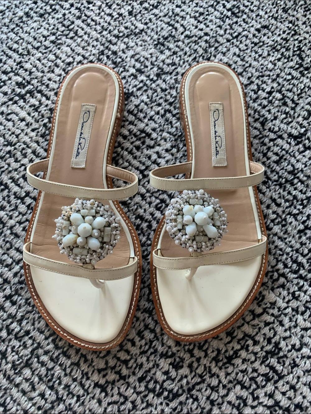 Oscar de la Renta Cream Beaded Slide Sandals. Beautiful! Size 7